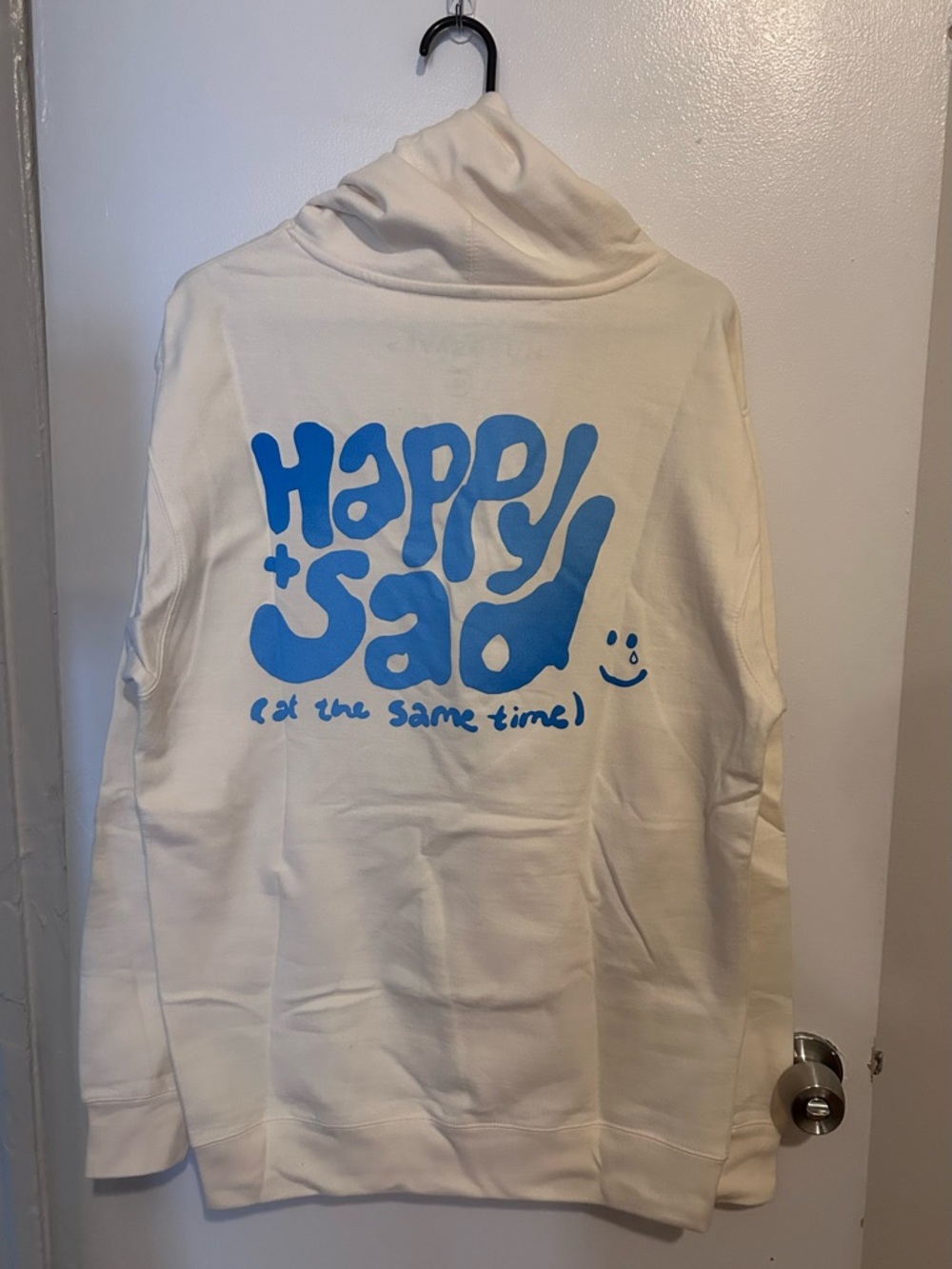 Kacey Musgraves Happy + Sad Cream Hoodie with Blue Print